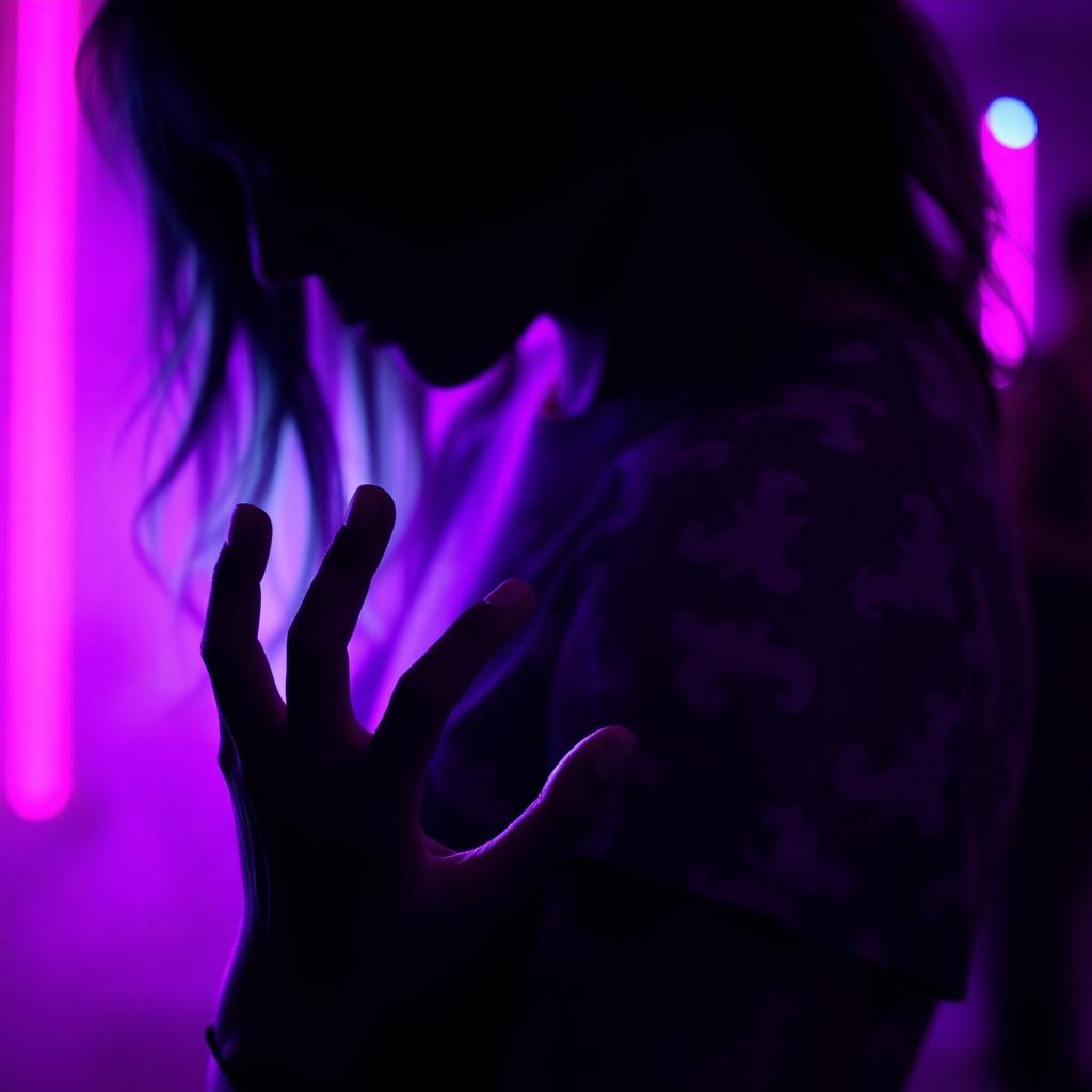 Hands in purple neon light